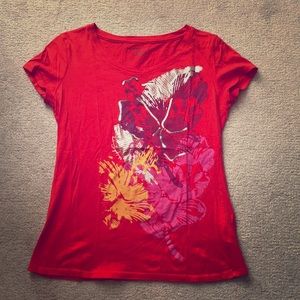 Orange Floral Sequined Tee